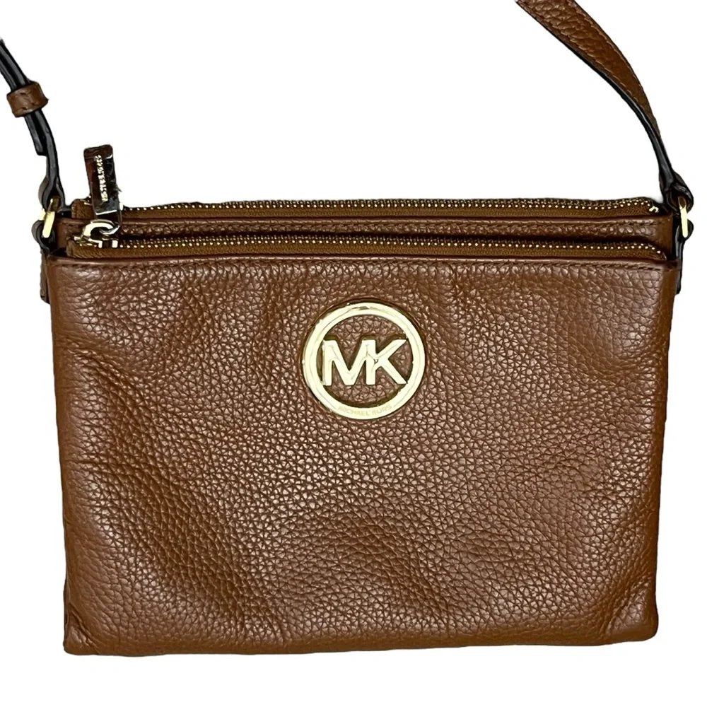 Michael Kors Brown Pebbled Leather Small Crossbody Bag